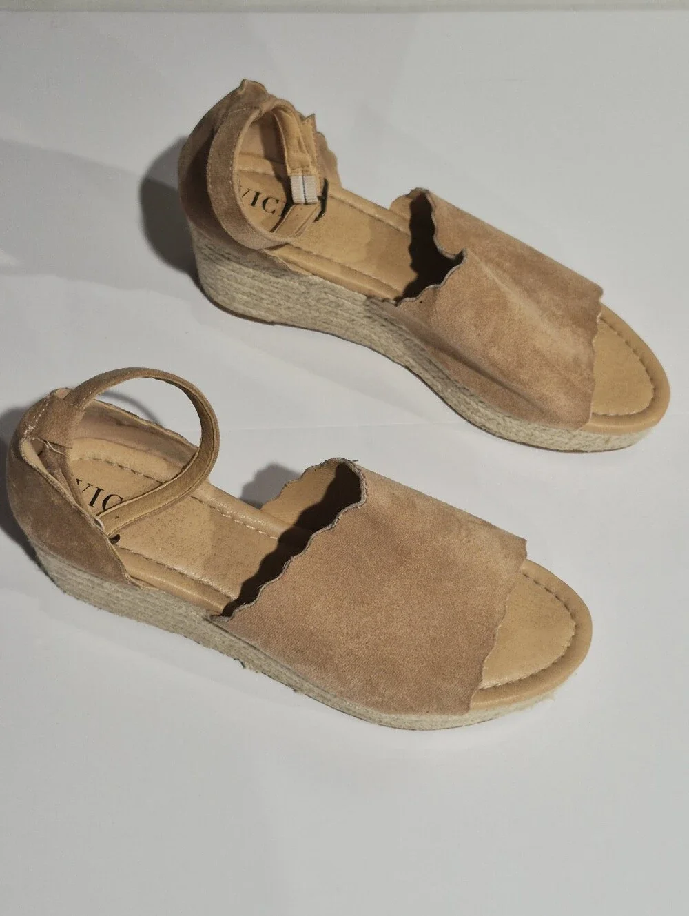 VICI Tan Suede Espadrille Wedge Sandals - Women's Size 10